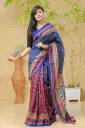 Deep Blue Body Multicolor Floral Anchal Digital Print Mix Cotton Sharee