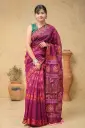 Dark Magenta Body Brown Pink Green Orange Floral Hand Work Sharee 