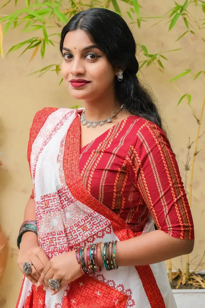 Deep Maroon Stripe Pattern Screen Print Cotton Blouse