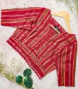 Deep Maroon Stripe Pattern Screen Print Cotton Blouse
