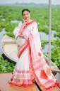 White Body Deep Red Dollar Hand Work Sharee