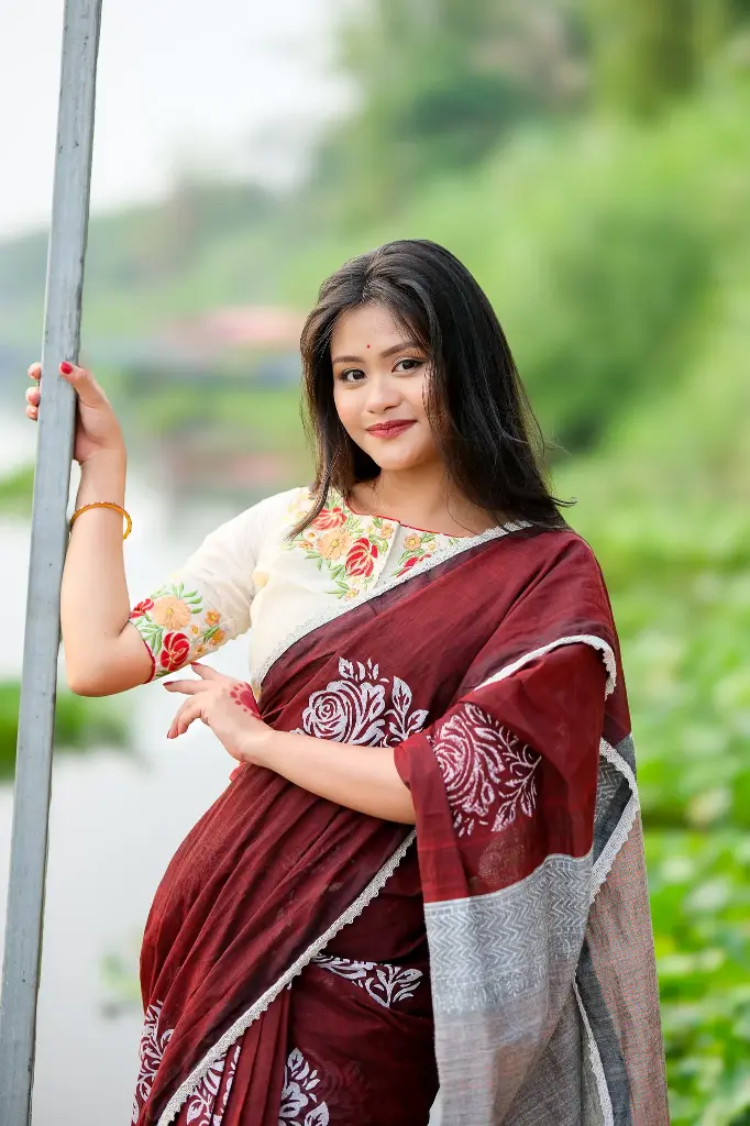 Cream Body Lemon Red Orange Flower Neck & Sleeve Embroidery Blouse