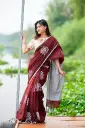 Chocolate Body White Roses Ash Anchal Block Print Sharee