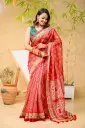 Moumita- Red Body Small Flower Lemon Cream Maroon Box Design Mix Cotton Sharee