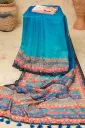 Blue Light Aqua Body Flower Design Mix Cotton Sharee