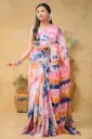 Dusty Pink Blue Orange Shibori Tie-Dye Sharee