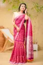 Deep Maroon Soft Pink Floral Block Print Sharee 