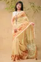 Cream Body Vintage Floral Digital Print Mix Cotton Sharee 