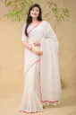 White Body White Afsan Screen Print Red Lace Half Silk Sharee