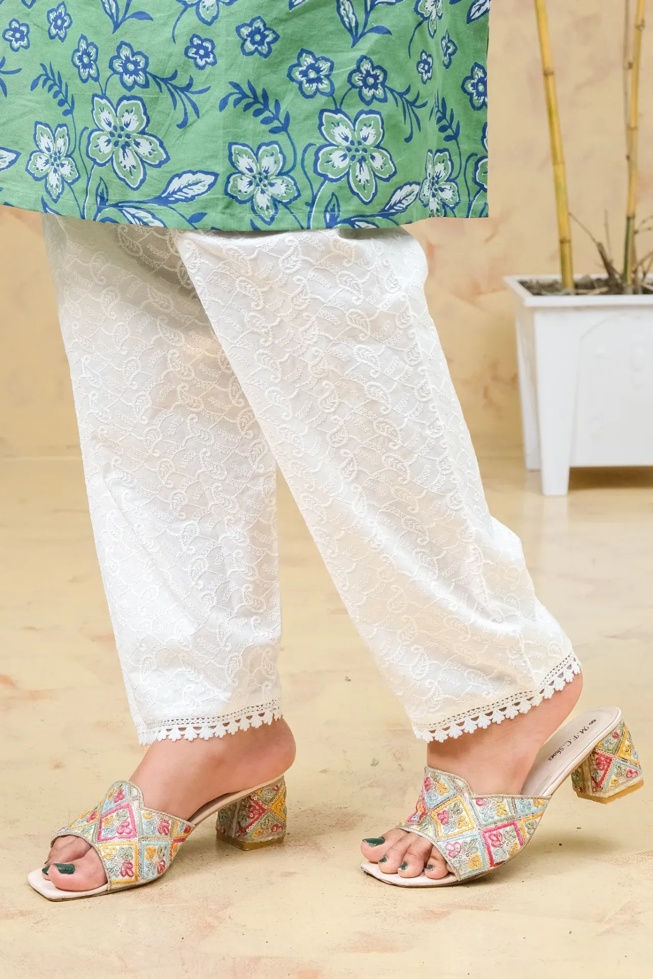 White Polka Chekankarri Palazzo