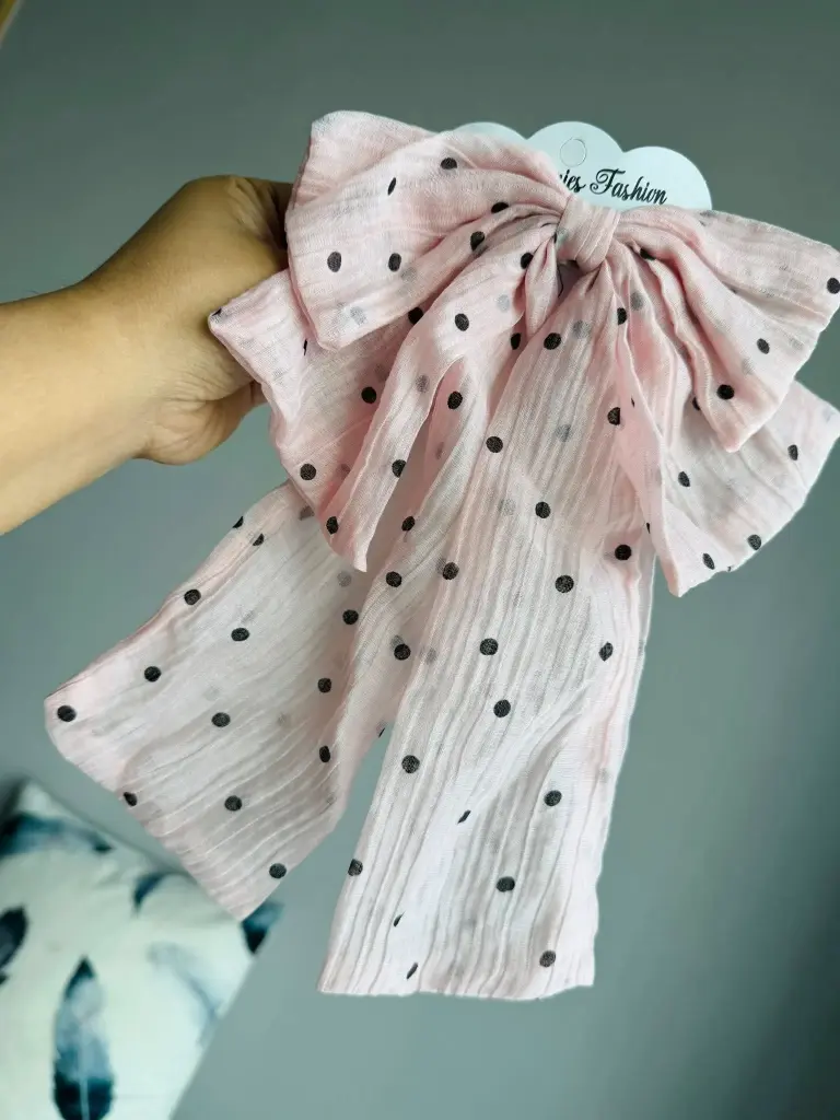 Peach Black Polka Cute Bow Hair Bands