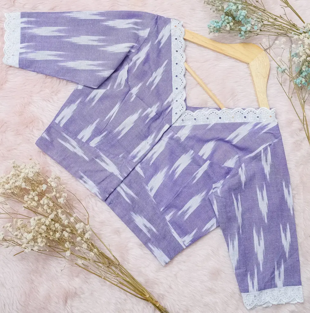 Lavender White Ikkat Cotton Blouse
