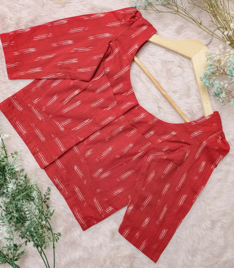 Bright Red Ikkat Cotton Blouse