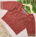 Maroon Princess Cut Neck Jaypuri Cotton Blouse 