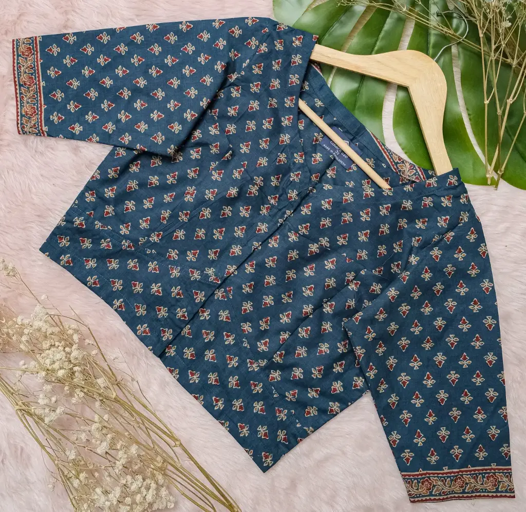 Torrey Blue Round Neck Jaypuri Cotton Blouse 