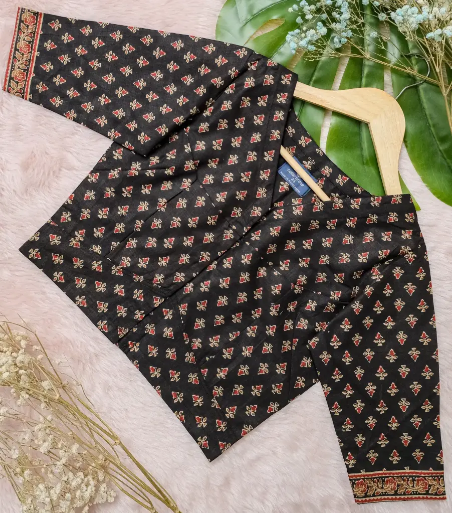 Black V-Neck Jaypuri Cotton Blouse 