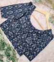 Deep Navy Blue Round Neck Ikkat Cotton Blouse 