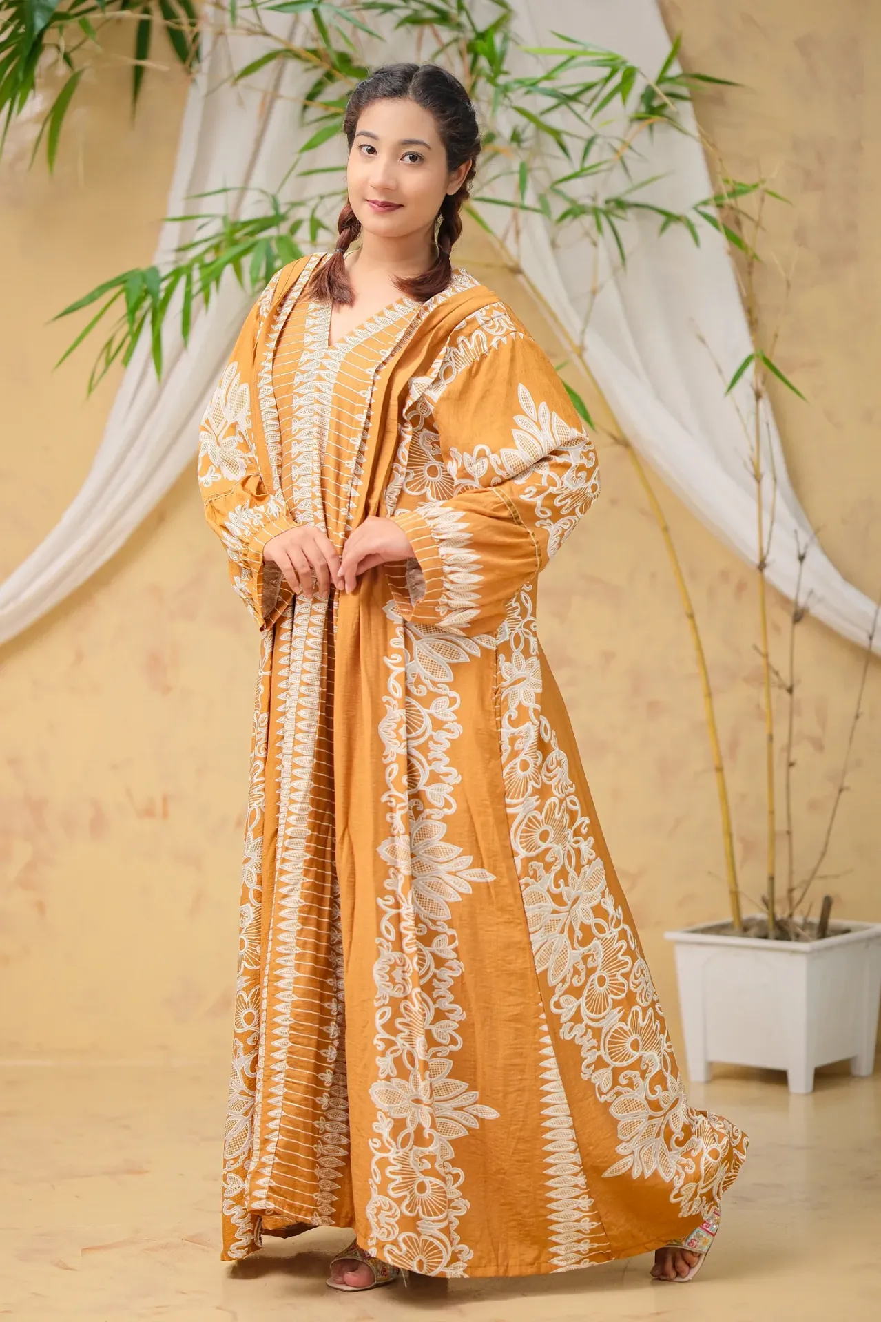 Orange Brown White Print Long Tunic