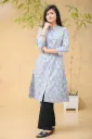 Ash White Floral A-Shaped Kurti