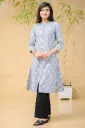 Ash White Floral A-Shaped Kurti