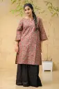 Warm Brown Maroon Black Floral Jaypuri Cotton Kurti