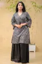 Deep Teal Black Maroon Floral Jaypuri Cotton Kurti