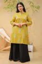 Mustard Yellow Green White Floral Regular Kurti