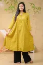 Mustard Yellow Green White Small Floral A-Shaped Kurti