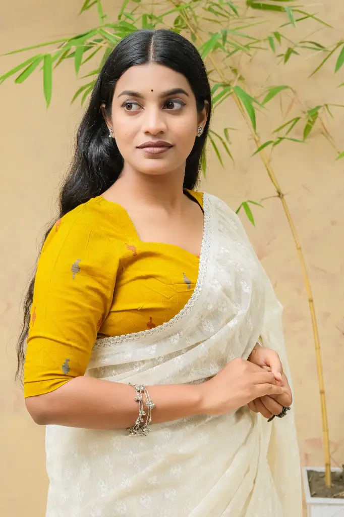Mustard Yellow Princess Cut Neck Hand loom South Cotton Blouse 