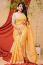 Light Orange Body White Block Print Sequins Sharee
