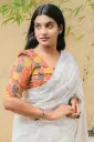 Nude Brown Square Shape Neck Multicolor Screen Print Cotton Blouse