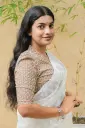 Beige Scallop Print V-Neck Jaypuri Cotton Blouse