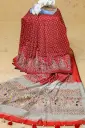 Deep Maroon Body Ash Ancal Geometric Design Screen Print Cotton Sharee