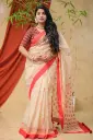 Beige Body Red Yellow Small Floral Dollar Hand Work Sharee