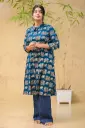 Deep Navy Blue Elephant Print A-Shaped Kurti