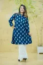 Deep Navy Blue Tea Pattern A-Shaped Kurti