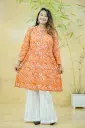 Peach Body Brown Floral Short Kurti