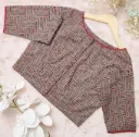 Ash Dark Brown Red Print Round Neck Screen Print Cotton Blouse