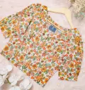 Multicolor Floral Design V-Neck Screen Print Cotton Blouse