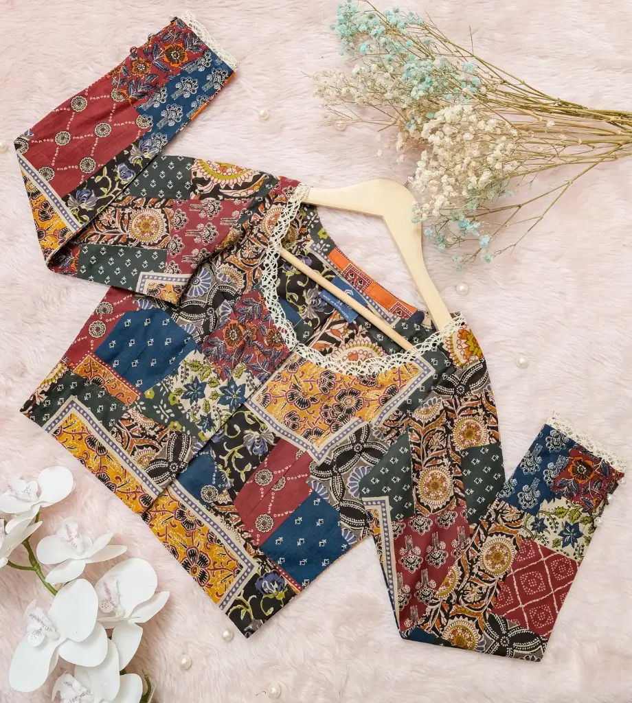 Multicolor Floral Lace Sleeve & Nack Full Sleeve Jaypuri Cotton Blouse 