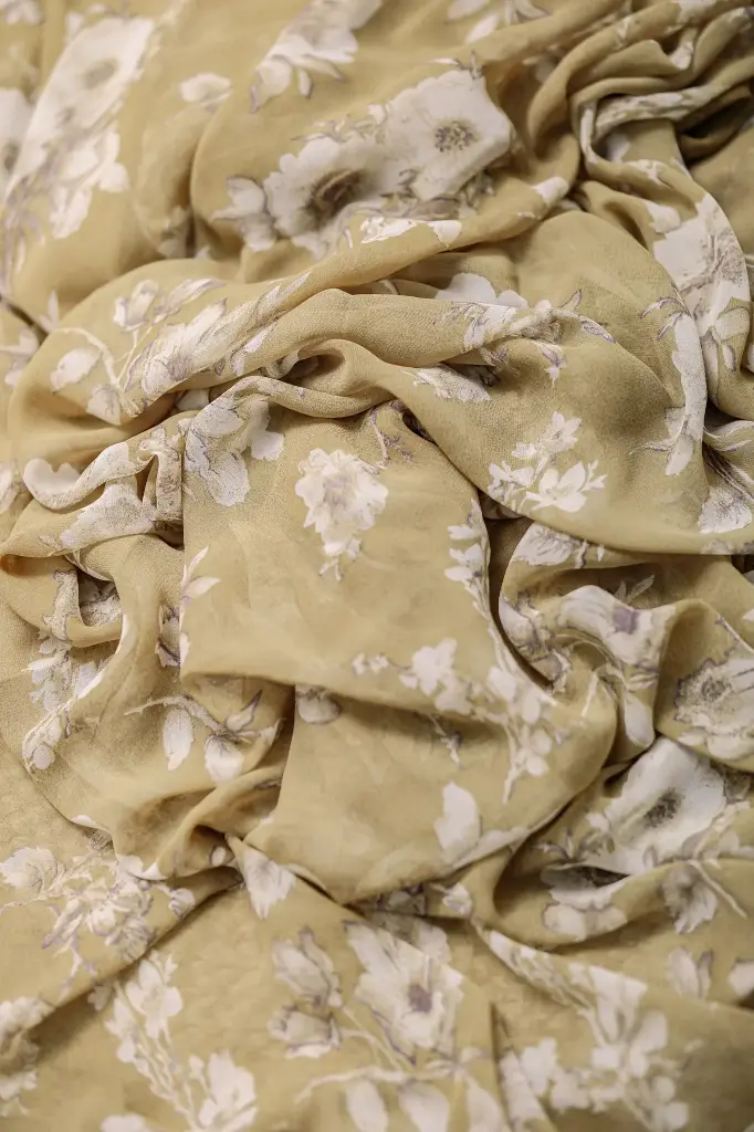 Light Mustard Brown Body White Floral Georgette Sharee