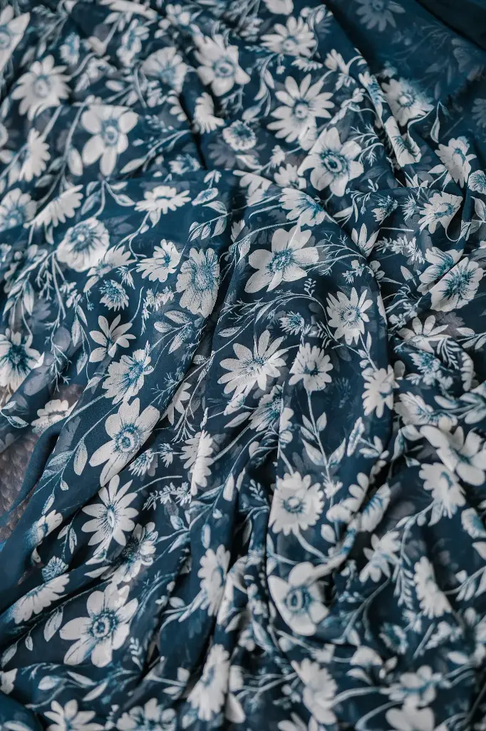 Muted Navy Body White Floral Georgette Sharee