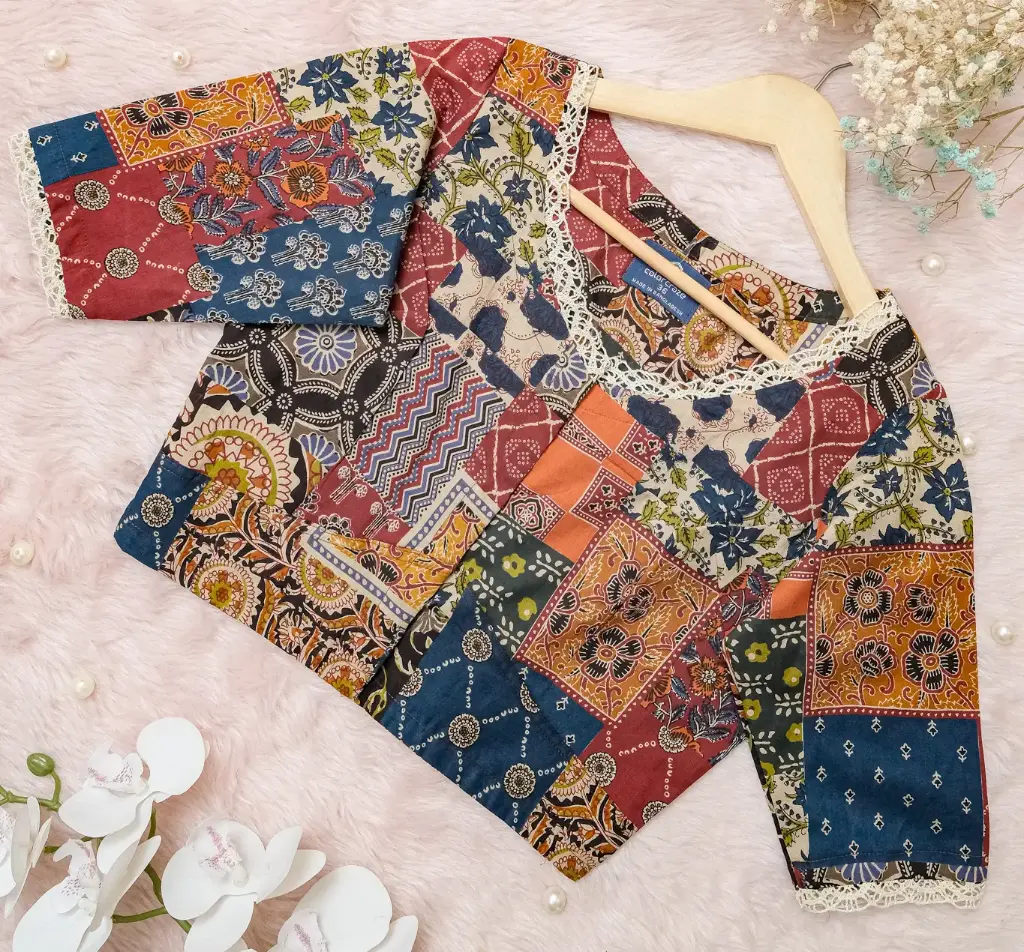 Multicolor Floral Lace Sleeve & Nack Jaypuri Cotton Blouse