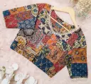 Multicolor Floral Lace Sleeve & Nack Jaypuri Cotton Blouse