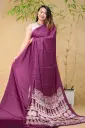 Wine Purple Azrakh Silk Sharee