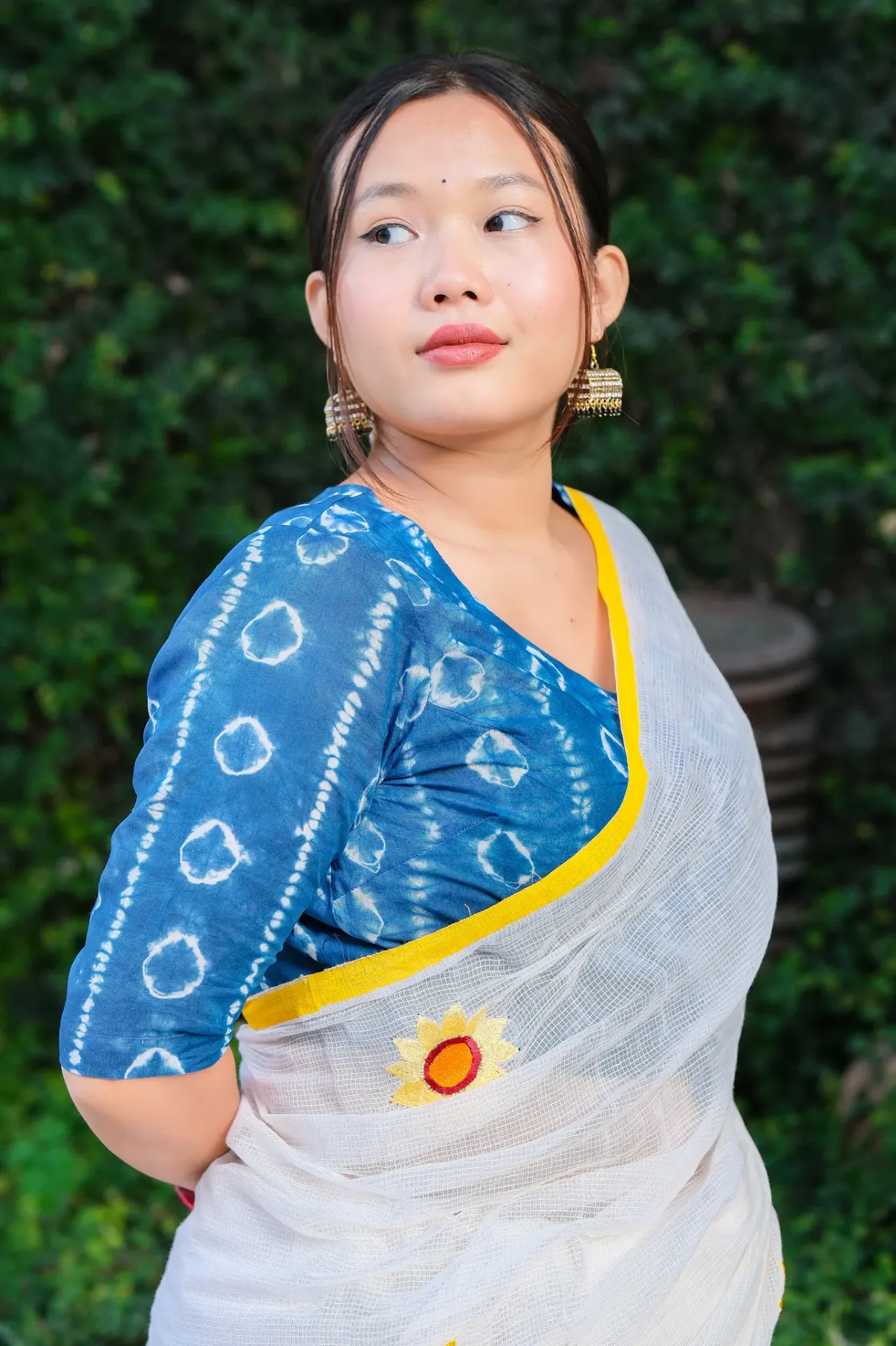 Deep Teal Blue White Natural Dye Blouse