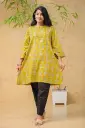 Mustard Yellow Floral Short Kurti