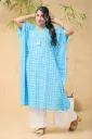 Turquoise Blue White Floral Cotton Kaftan