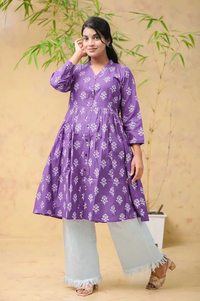 Royal Purple White Floral Frock