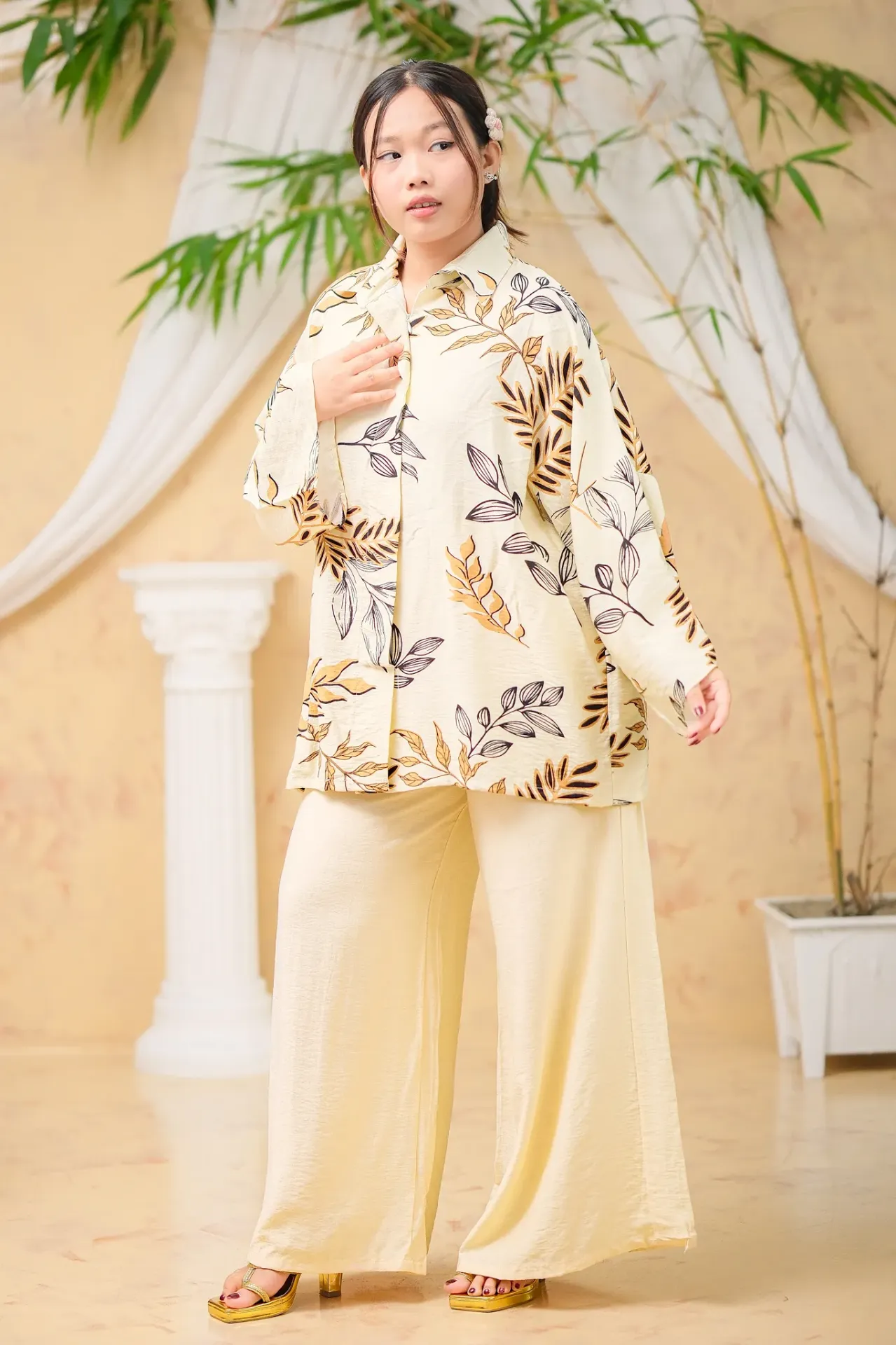 Soft Cream Black & Mustard Floral Co-Ords
